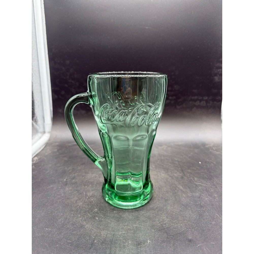 Coca-Cola Georgia Green Glass Mug Embossed Logo Flared Soda Fountain Cup 6 inch